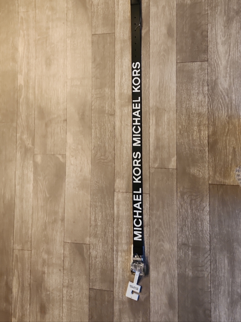 Michael Kors Black Strap Belt with White Logo